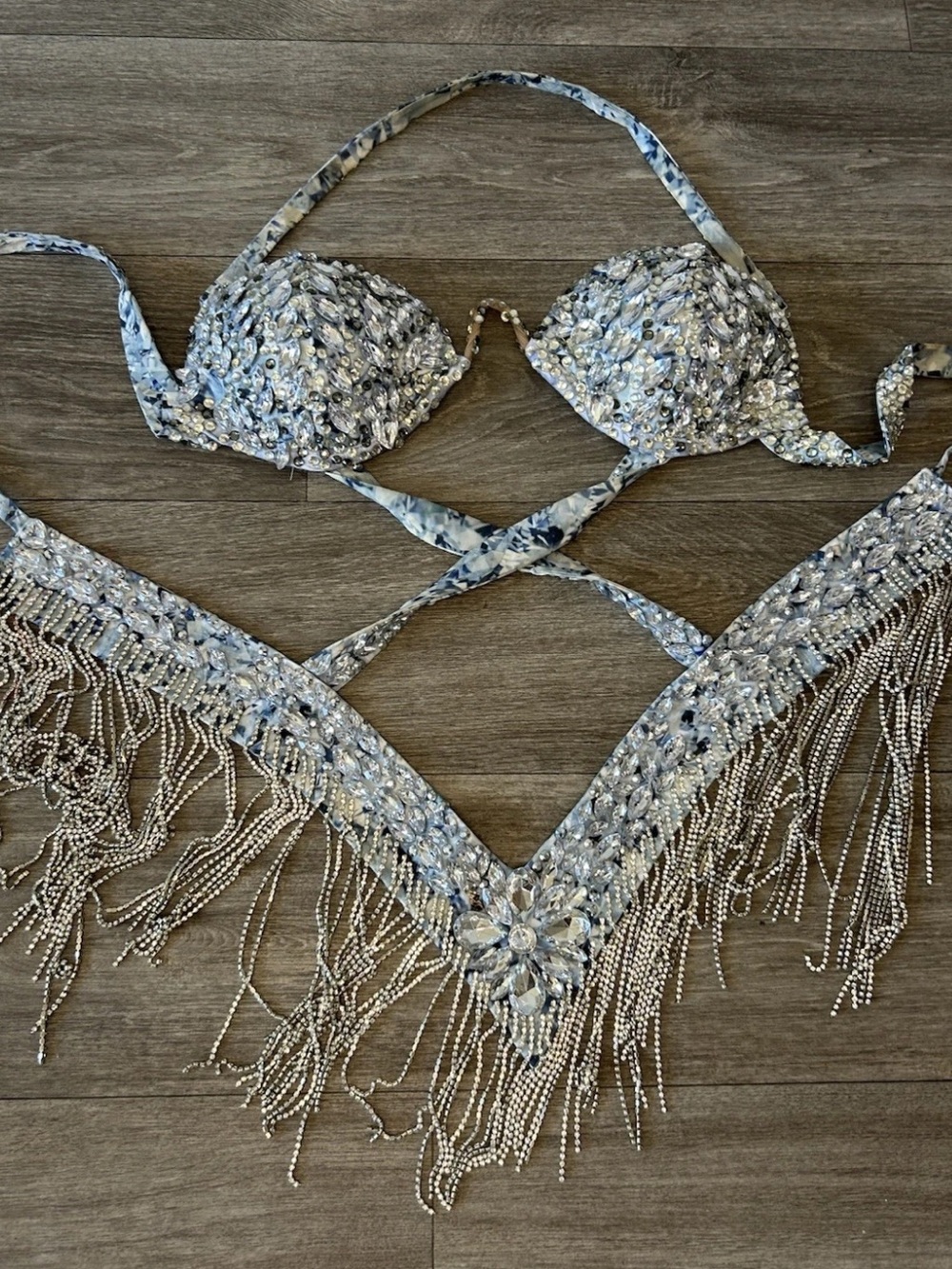 VTG Handmade Vegas Showgirl Rhinestone Fringe Burlesque Costume Burning Man Sexy